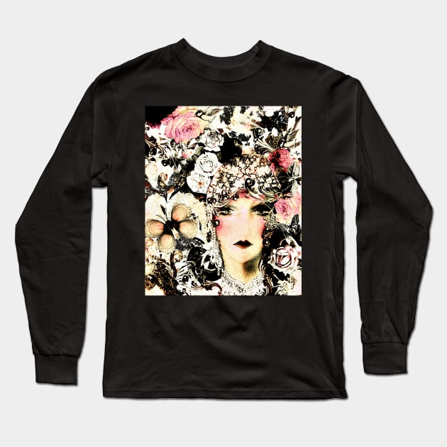 ART DECO COLLAGE FLAPPER ROSES,BUTTERFLIES AND BIRDS Long Sleeve T-Shirt by jacquline8689